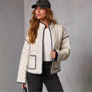 Vici Quilted Heart-Print Collar Jacket